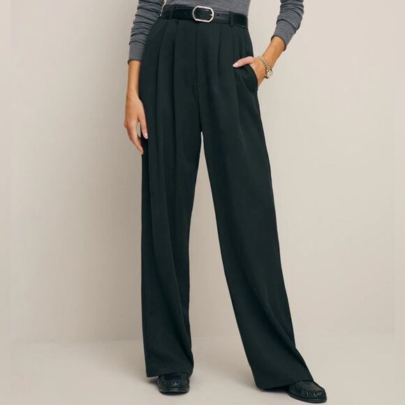 Reformation The Mason Black Pleated High Waisted Trouser Pants Current Season - Picture 1 of 8